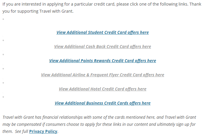 Credit Card Affiliate Links