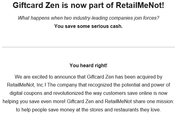GiftCardZen Acquisition Email