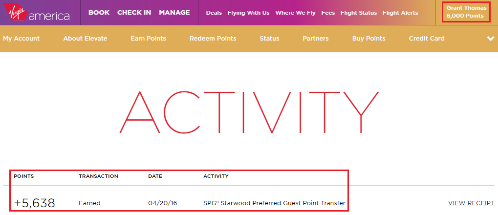 SPG Points Post to Virgin America
