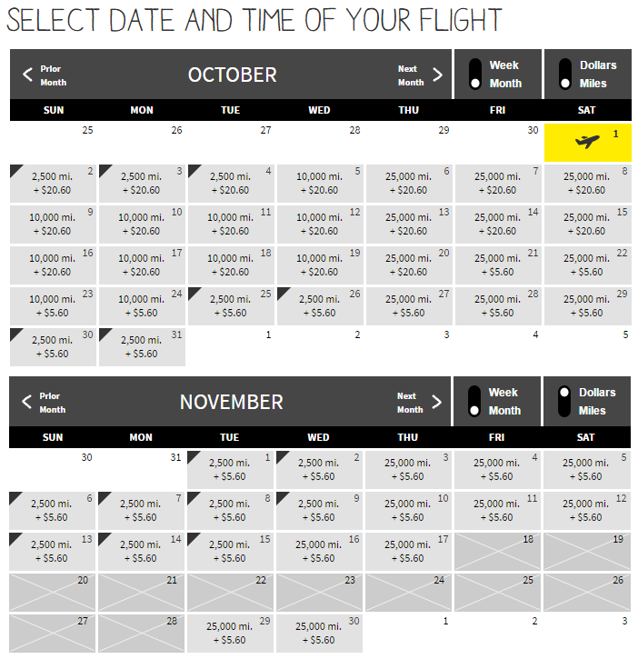 Spirit Airlines October November Calendars