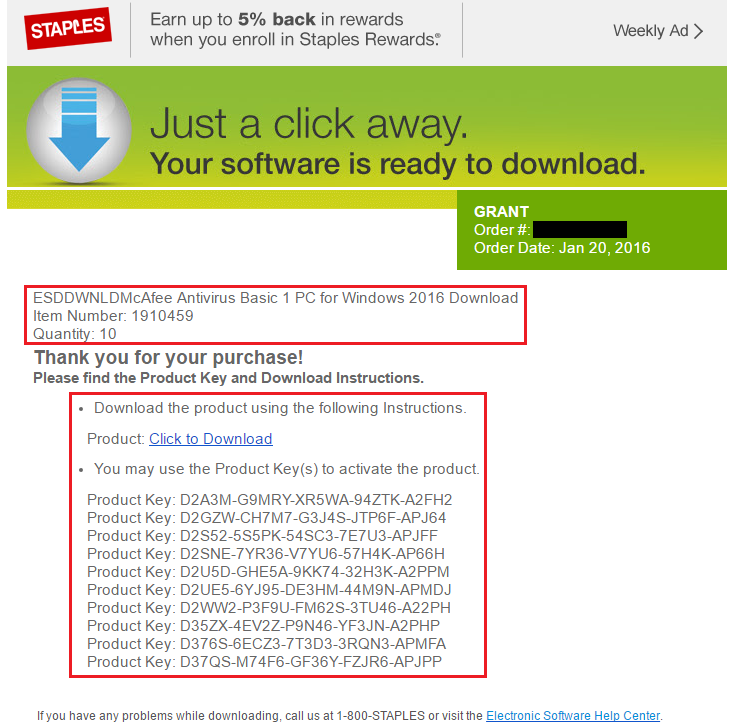 Staples Email McAfee Antivirus Serial Numbers
