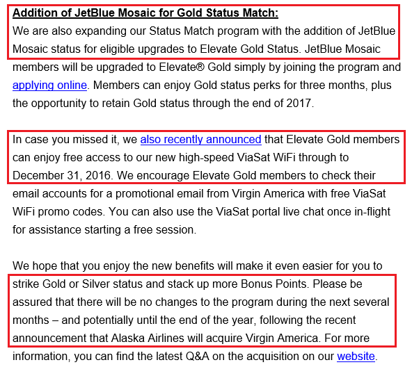 Virgin America Elevate Gold Email Update 3