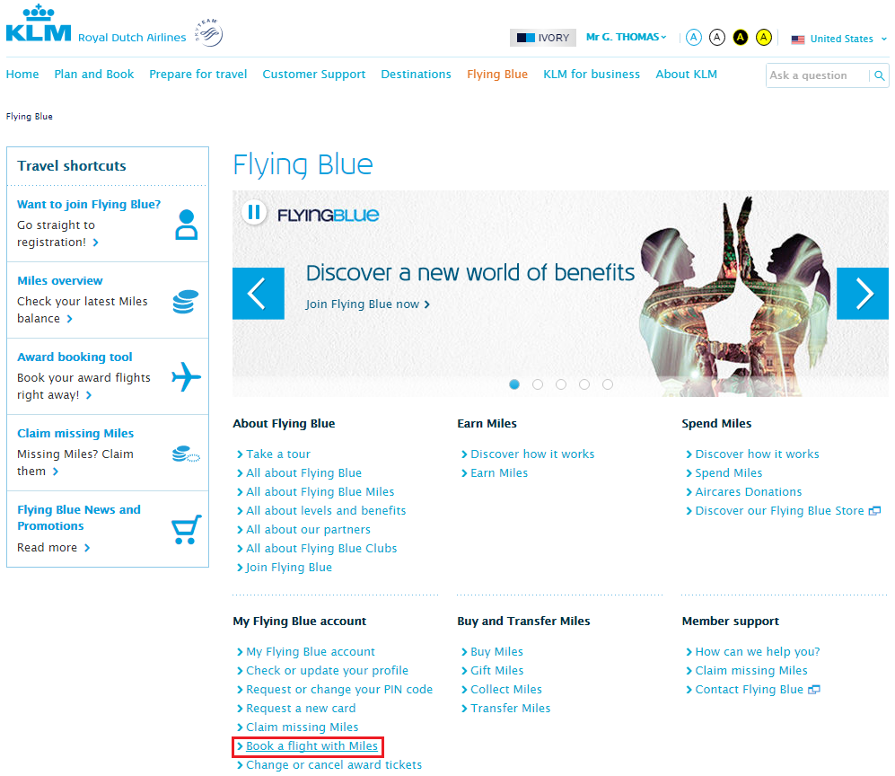 Booking KLM AF Award Ticket 4 Travel with Grant