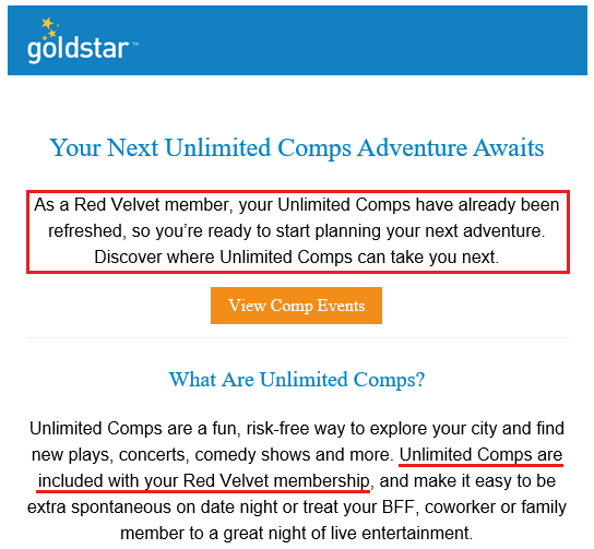 Goldstar Unlimited Comps