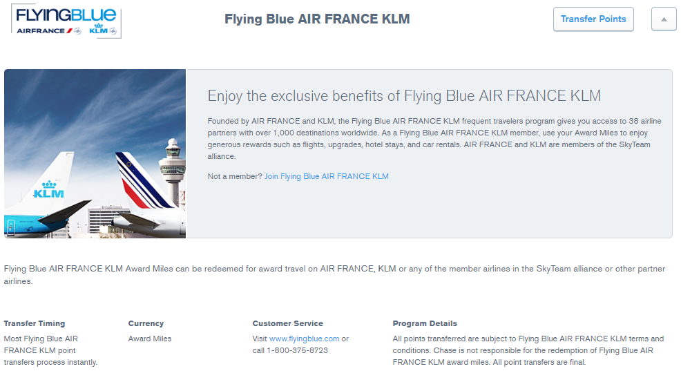 KLM Air France Chase Ultimate Rewards Transfer Partner