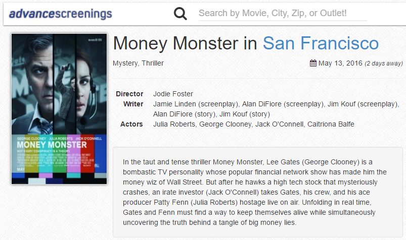 Money Monster Advance Screenings