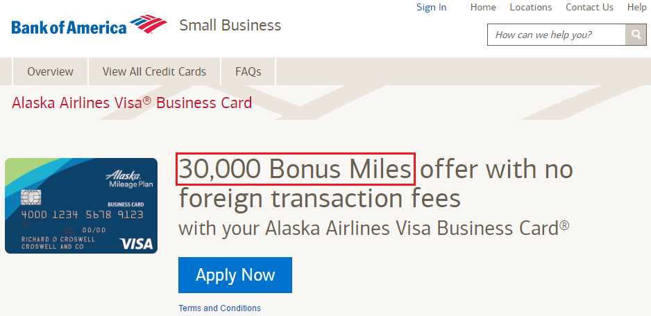 Bank of America Alaska Airlines Business Landing Page