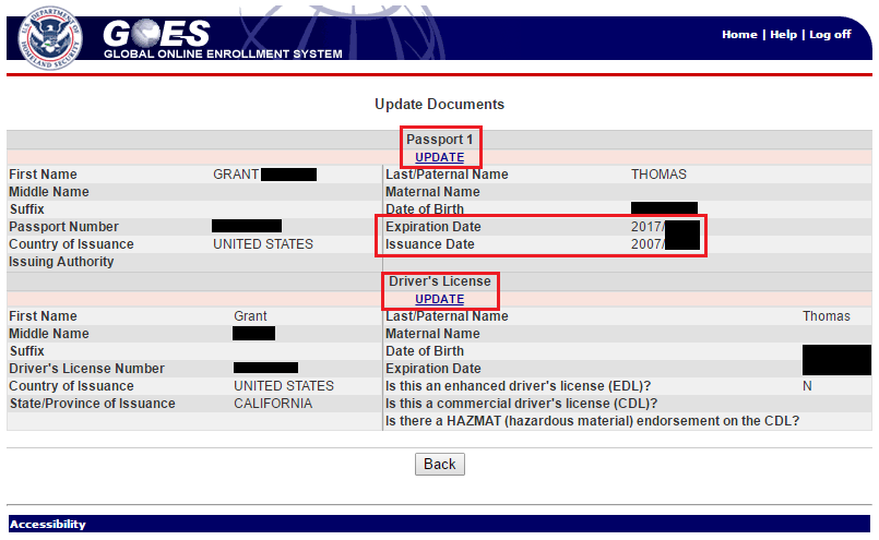 Global Entry Update Documents