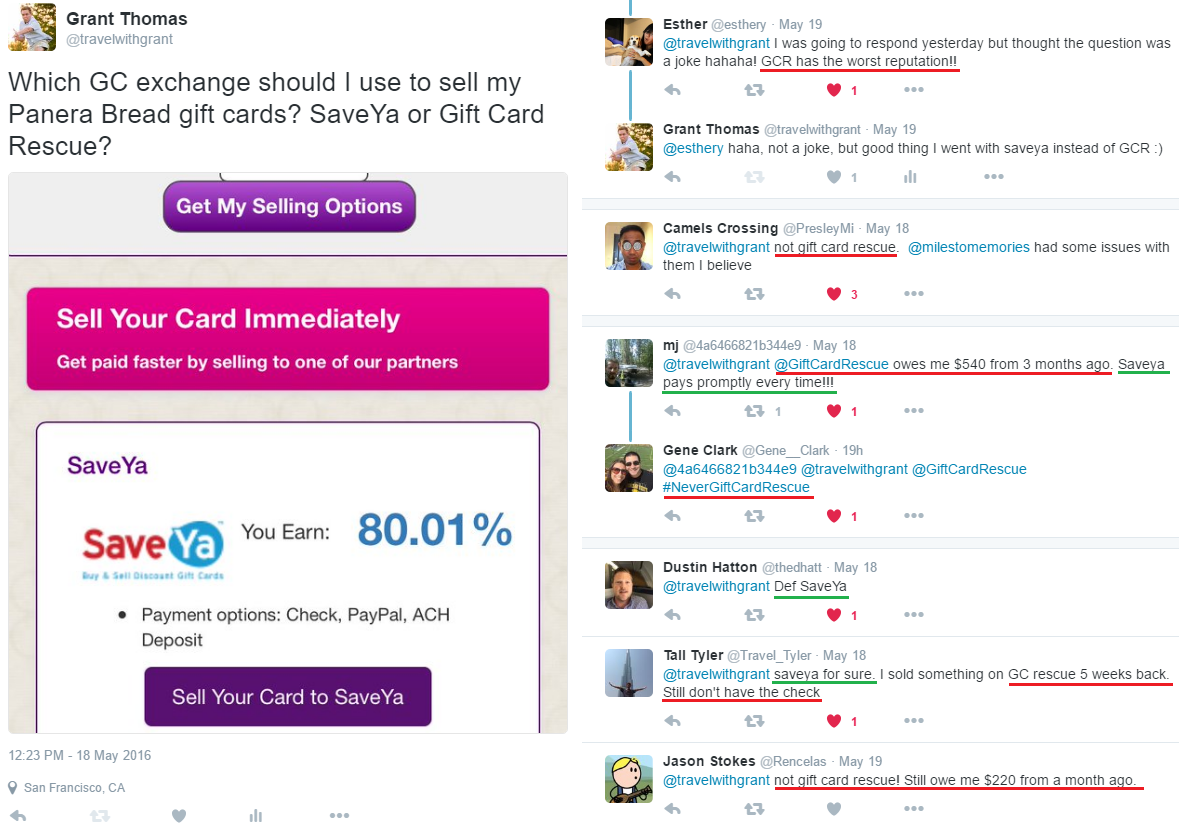 Twitter Gift Card Rescue vs SaveYa
