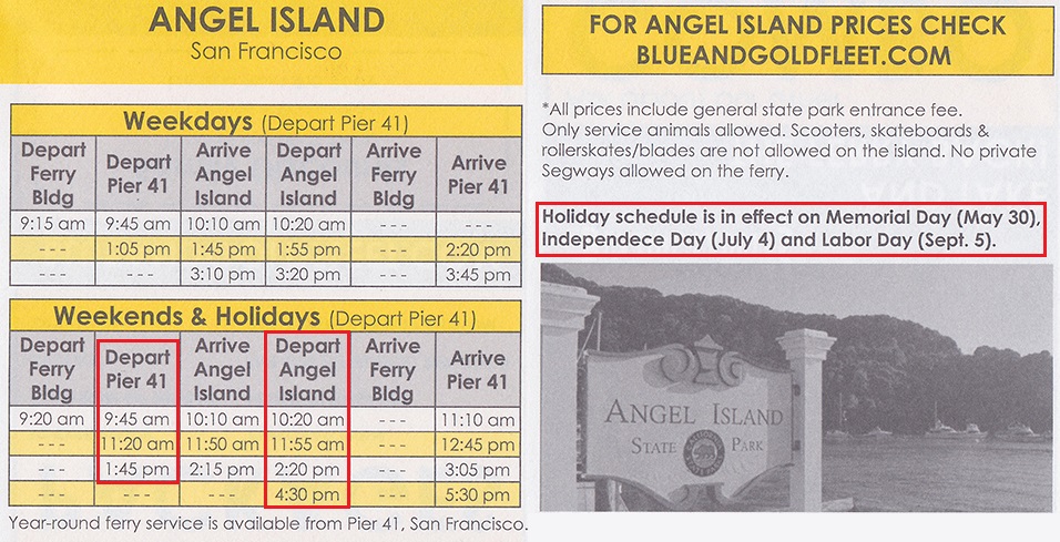 Angel Island Ferry Schedule Summer 2016
