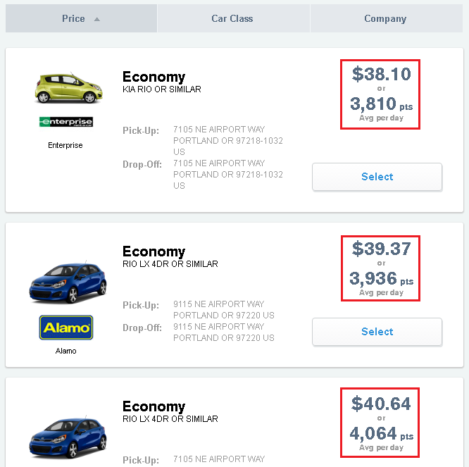 Chase Freedom Car Rental Results