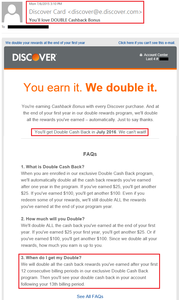 Discover Double Cash Back Email