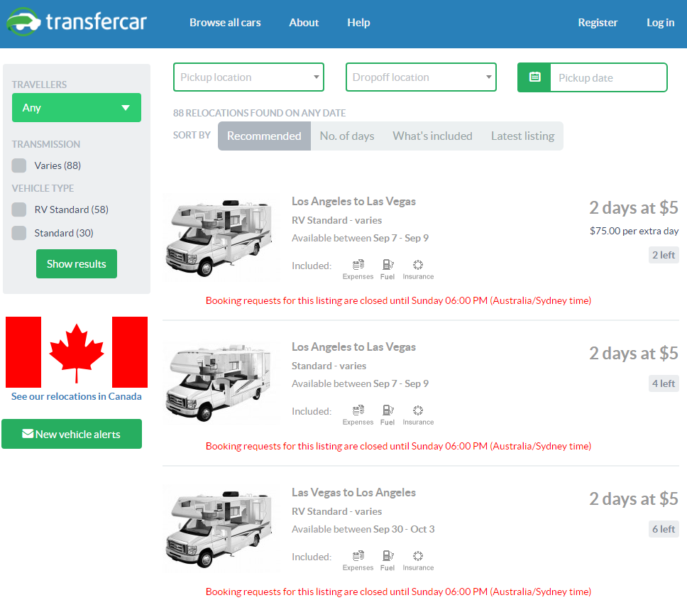 TransferCar US Inventory 9-3-2016