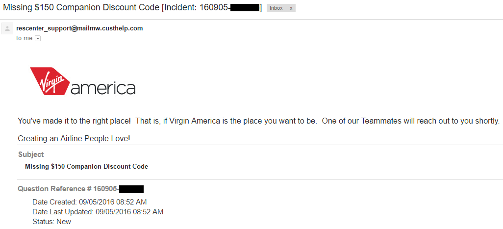 Virgin America Confirmation Email