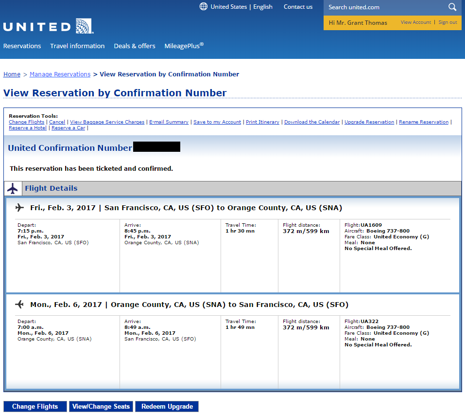 existing reservation airlines change united