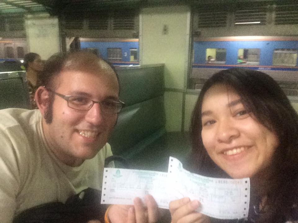 Riding the Thai State Railway with a former student in Bangkok, Thailand