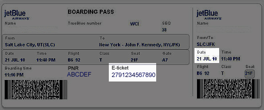 Sample ticket image from the JetBlue CFDI website