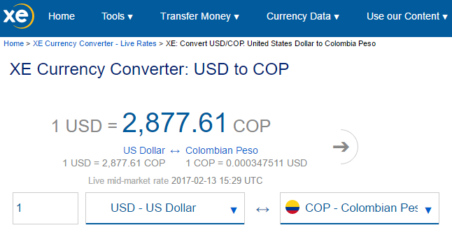 1 USD to Colombian Peso