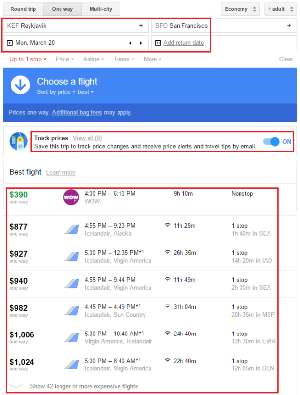 Google Flights Price Tracking, WOW Air KEFSFO & Chase Ritz