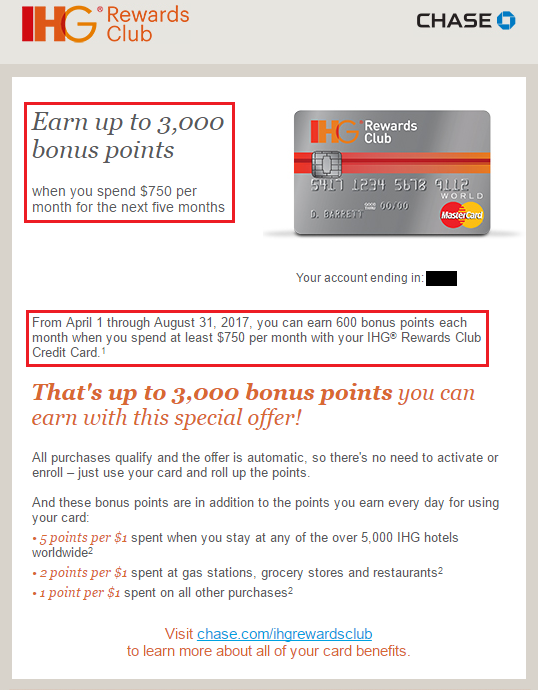 Targeted Chase IHG Rewards Credit Card Q2 Offer