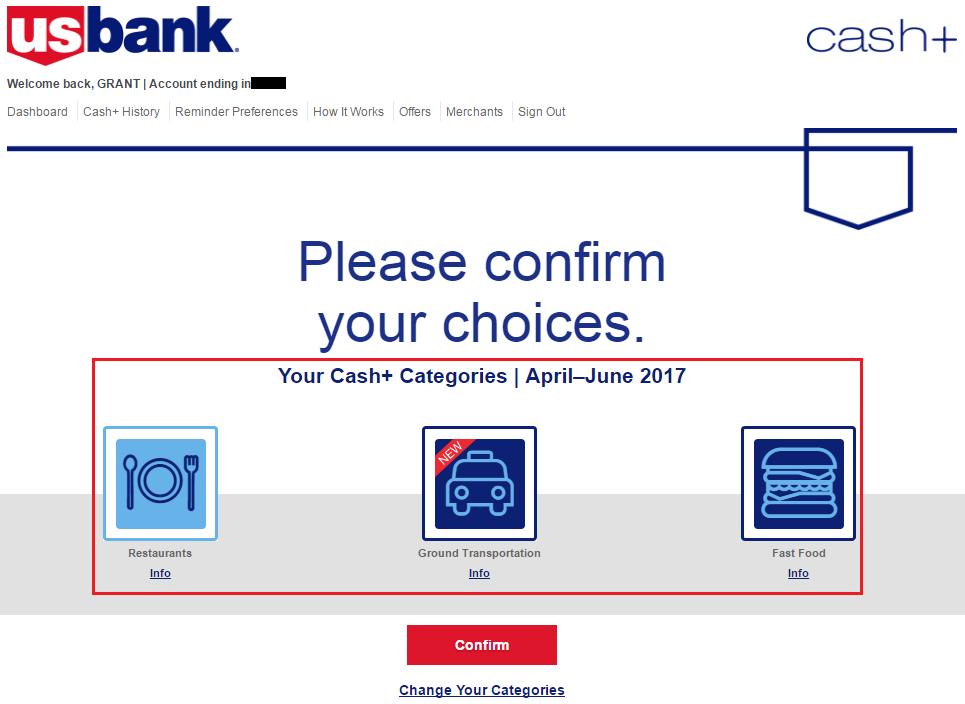 US Bank Cash Plus Confirm Categories
