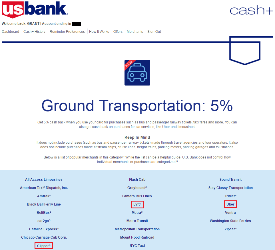 US Bank Cash Plus Ground Transportation
