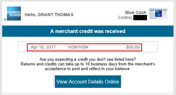HSN AMEX Merchant Credit
