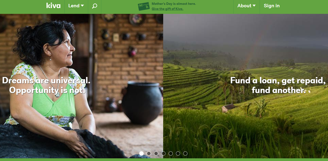 Kiva Loans Homepage