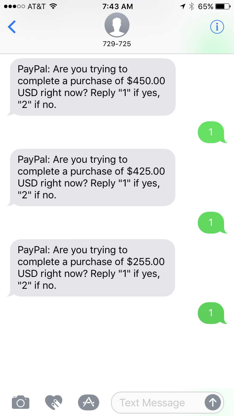 PayPal Verifcation Loop Text Messages