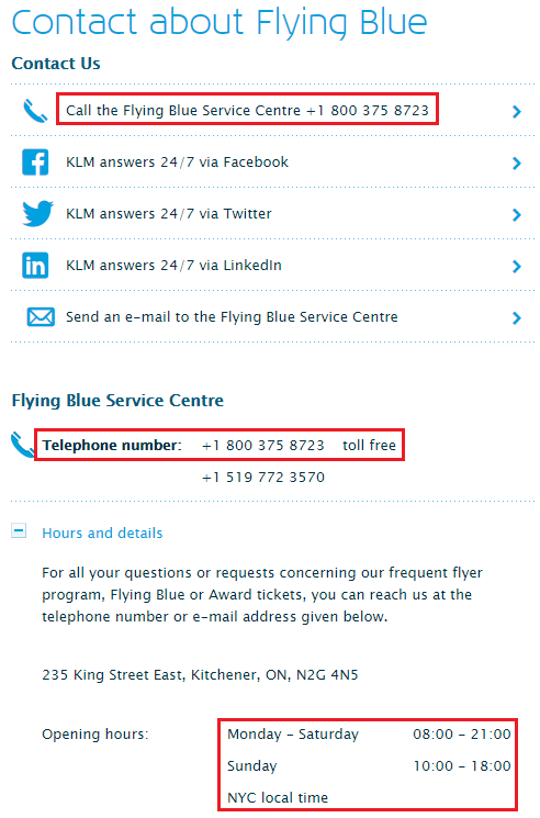 KLM Flying Blue US Phone Number Hours