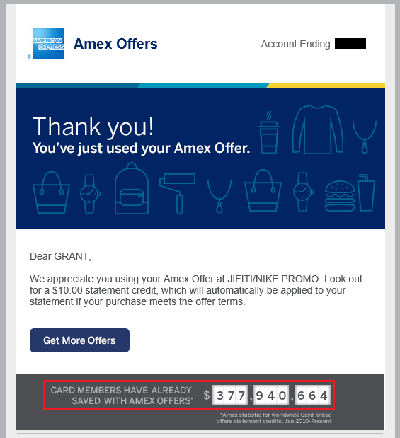 Nike AMEX Offer Confirmation Email