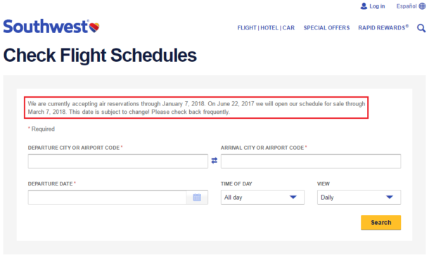 Southwest Airlines Schedule Extended & Flights Now Bookable Through