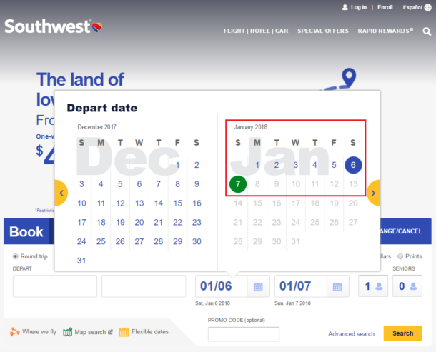 southwest airlines calendar