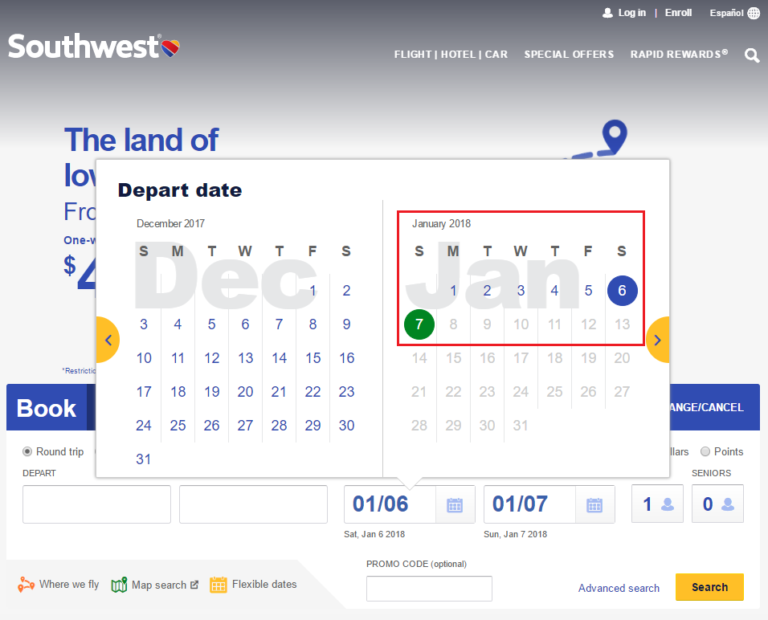 southwest airlines calendar attachment