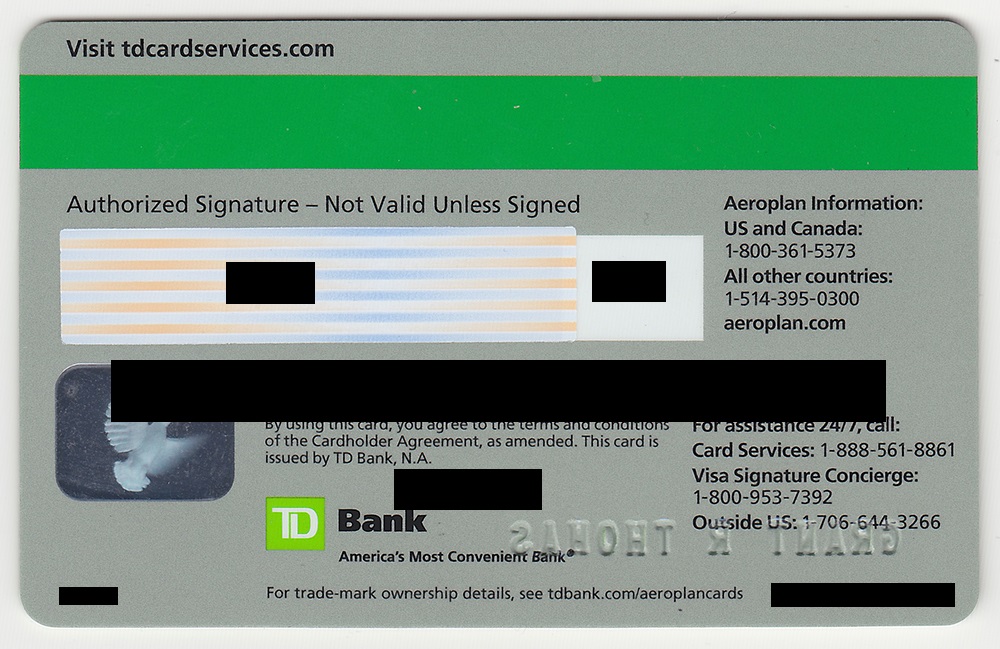 TD Bank Aeroplan Credit Card Back