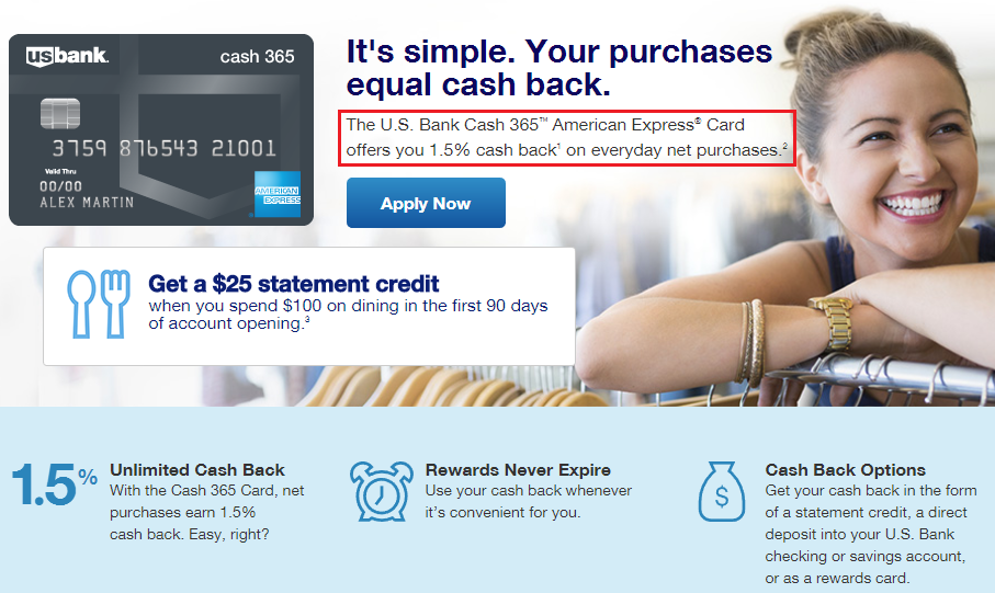 US Bank Cash 365 Credit Card Landing Page