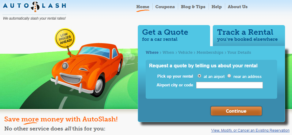 a screenshot of a car rental application