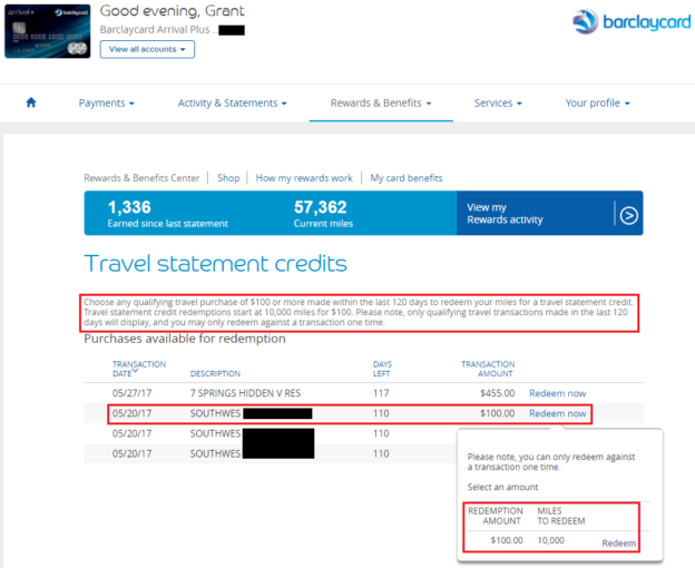 Redeem Barclays Arrival Points for Travel Statement Credits