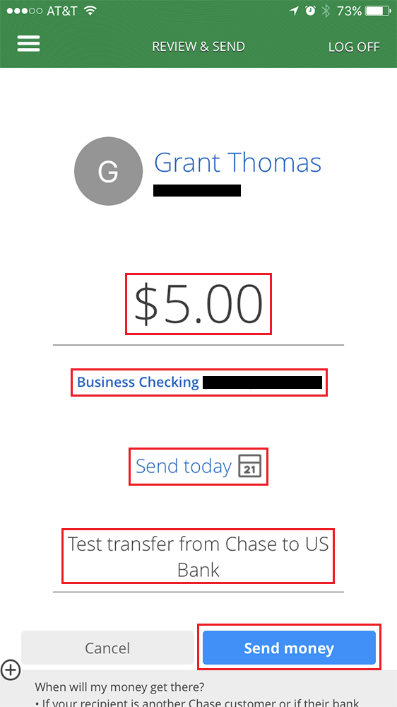 how to send money to chase bank account