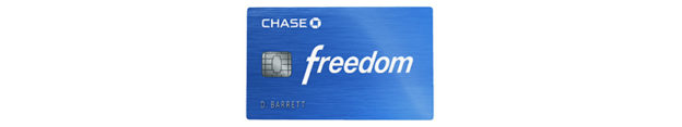 a blue credit card with white text