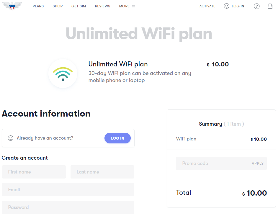 a screenshot of a wifi plan