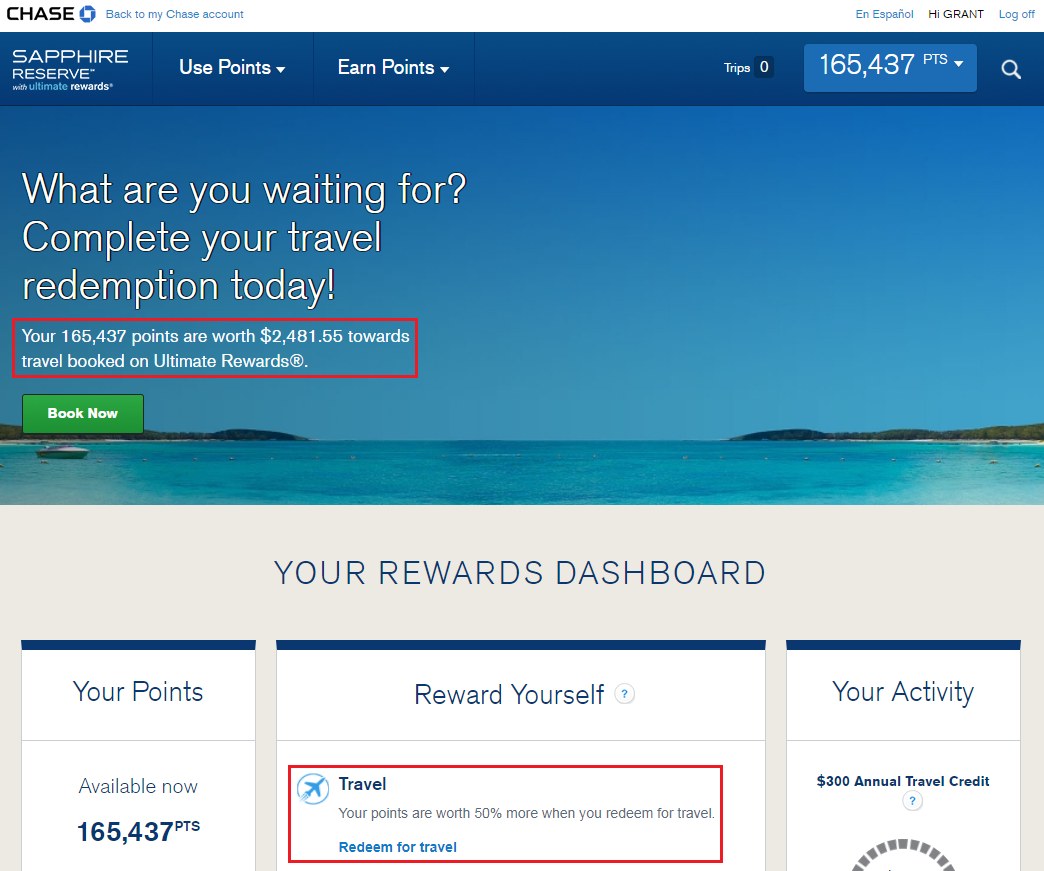 a screenshot of a screenshot of a travel rewards dashboard