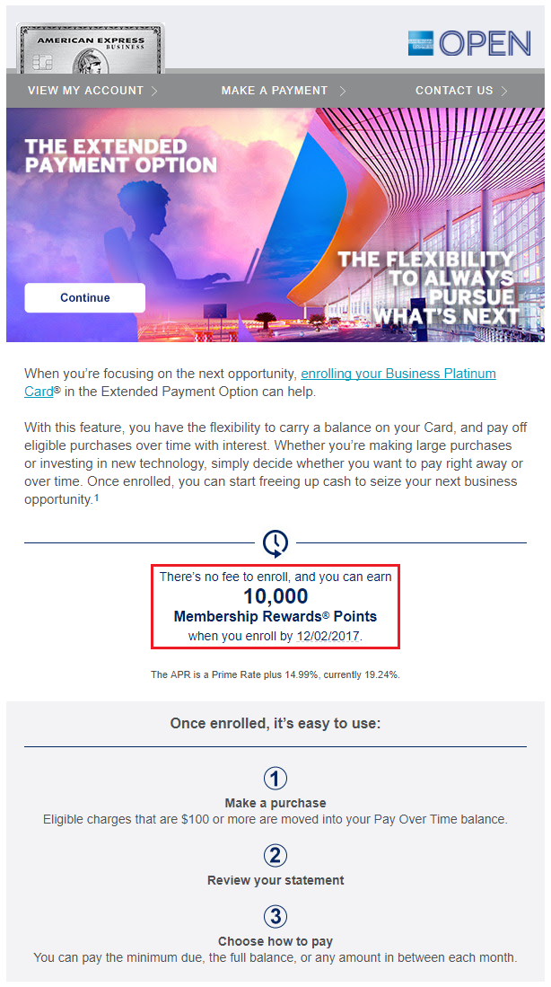 10,000 AMEX Membership Reward Points for Enrolling in Extended Payment