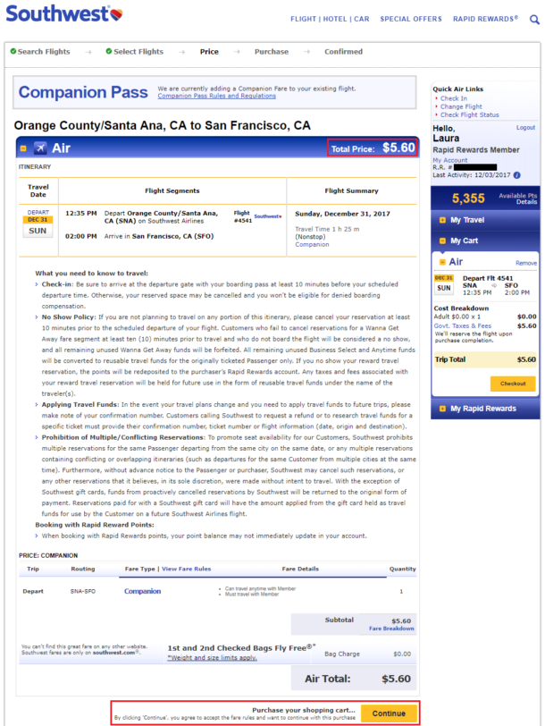 southwest airlines companion pass extra seat