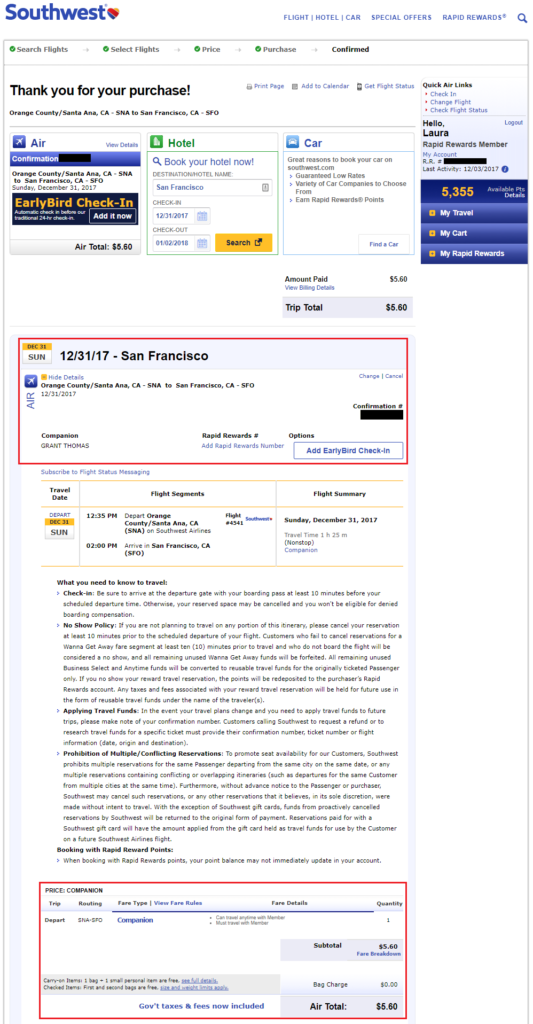 southwest airlines companion pass threshold