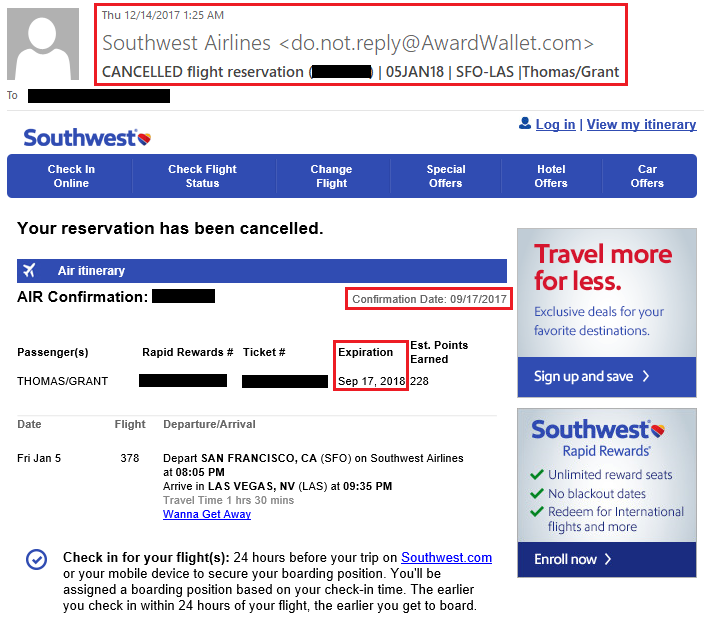 contact southwest airlines cancel flight policy