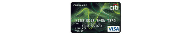 a credit card with green lines and white text