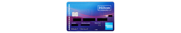 a blue credit card with black text