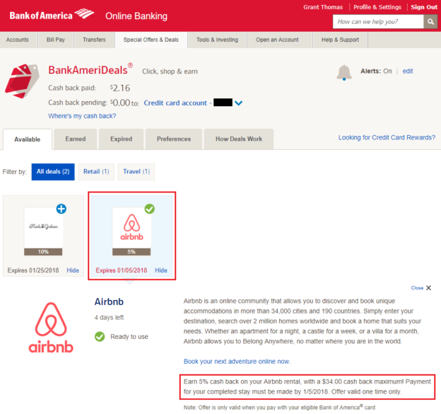 [New Expiration Date] 5 Cash Back on Airbnb Rental Booking (BankAmeriDeal Expires 2/10)