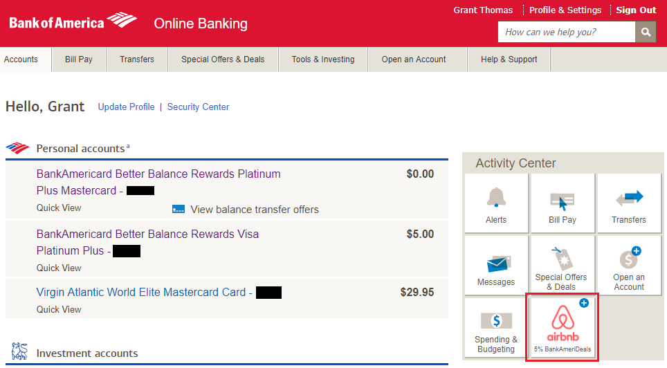 a screenshot of a banking account